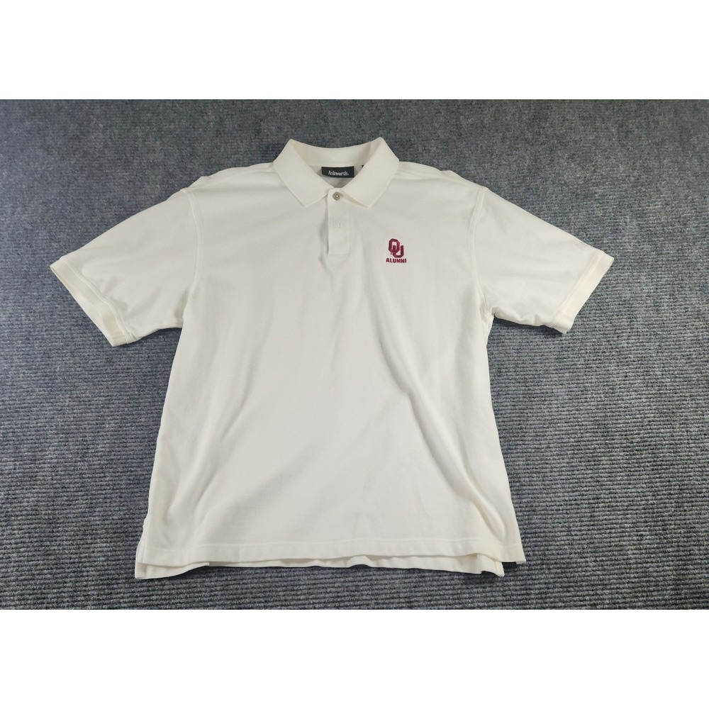 Ashworth Oklahoma OU Alumni Polo Shirt Mens Large White Cotton Golf AM 3028